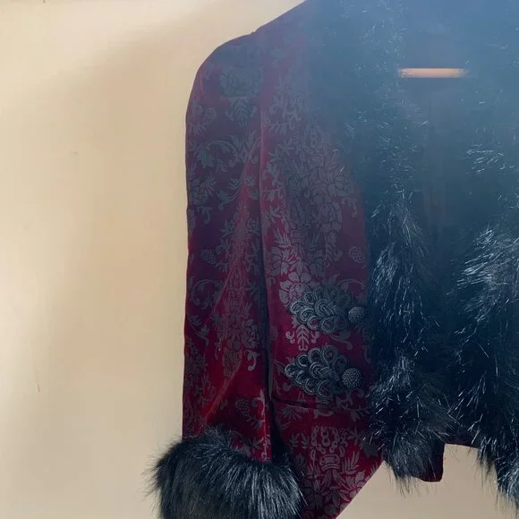 Gothic Burgundy & Black Velvet Jacket - Picture 3 of 5